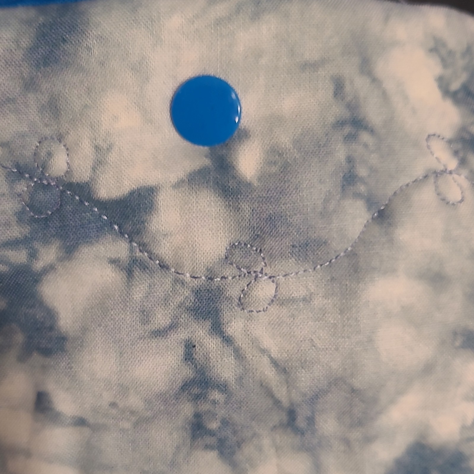 Blue White Marble Tote Bag, Quilted, Snap Closure, Pockets, Blue Lined