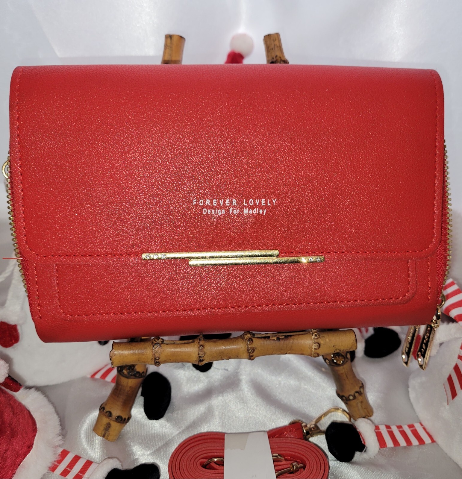 Forever Lovely Design For Madley Red Crossbody/ Clutch Double Inside Zips Vegan