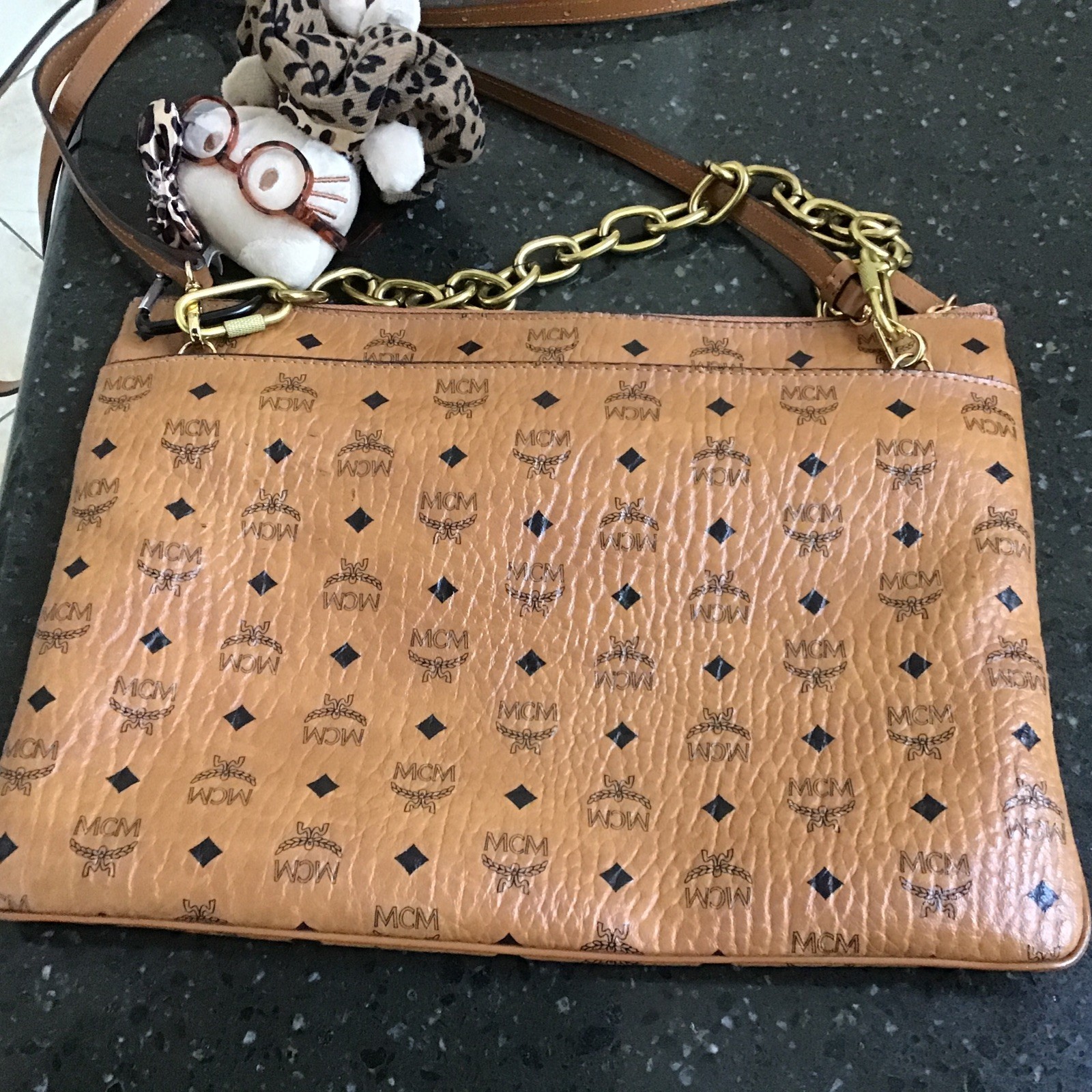 MCM Visetos Rabbit Crossbody Bag, Approximately 8.25 X 11.5 Inches