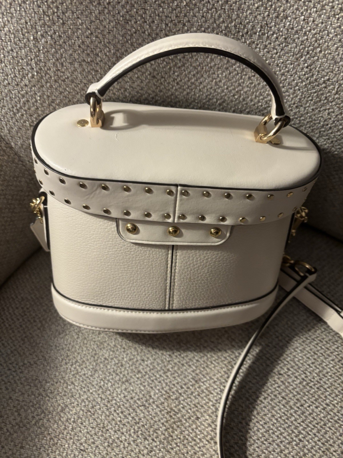Coach White Studded Trail Crossbody Top Handle Turn Lock Small Detachable Strap