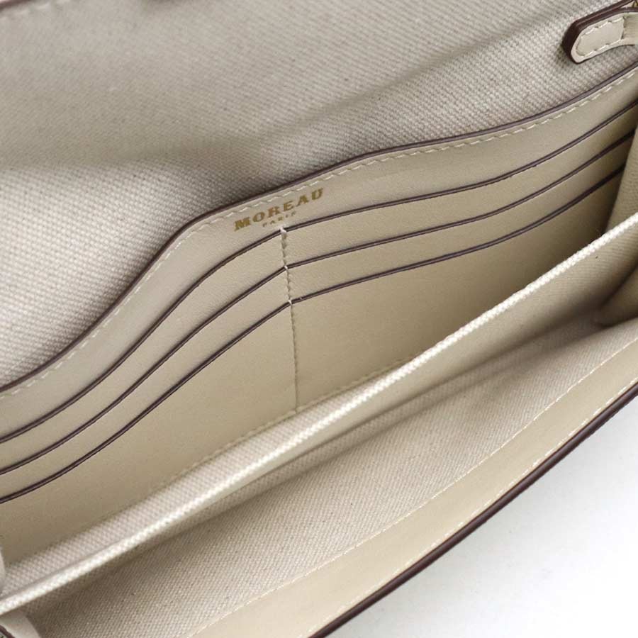 Auth MOREAU PARIS Chain Wallet Bag Beige Leather – r11291a