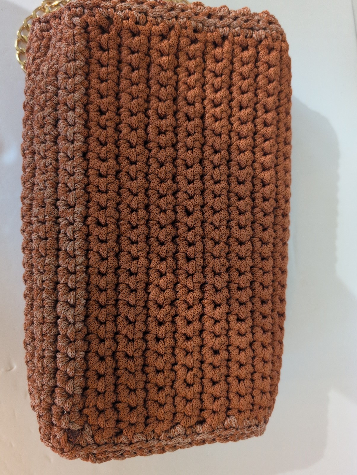 Artehilo handmade Wearable Art Braided Cord Purse, Burnt Orange Gold Accents
