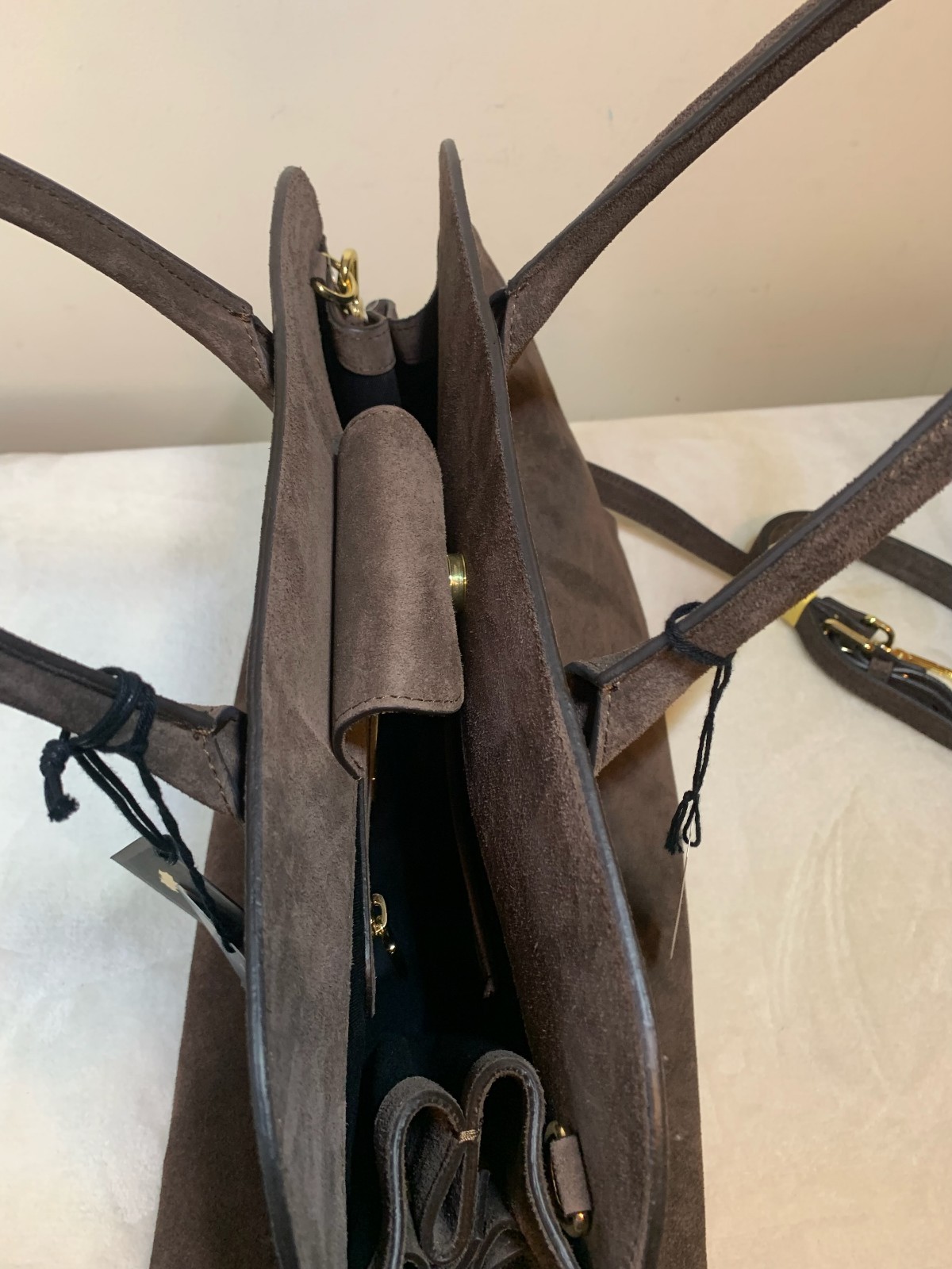 Claudia Firenze Dark Chocolate Suede Bag Tote Italy Leather Viral TikTok tj11155