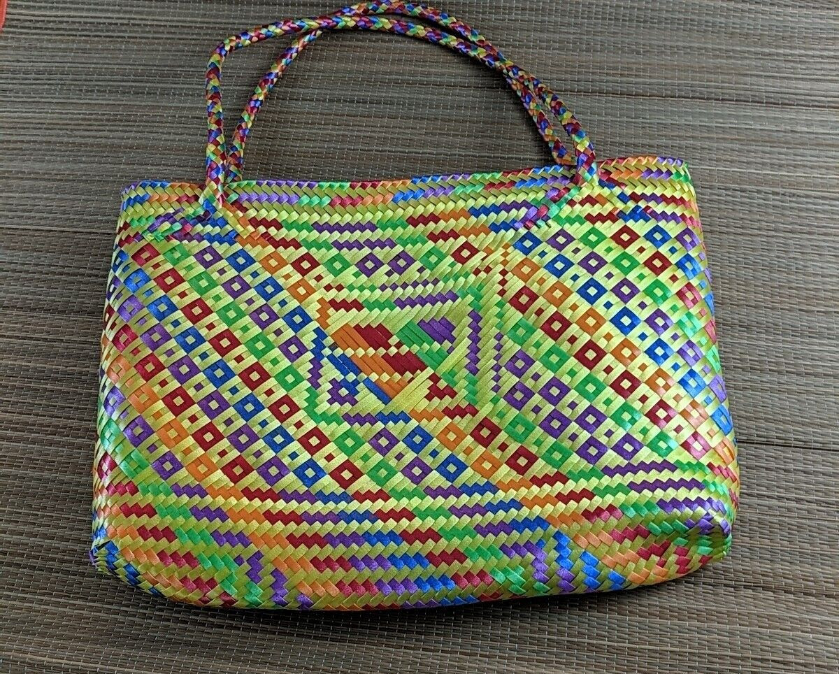 woven mexican tote handmade of recycled plastic Colorful Purse Handbag