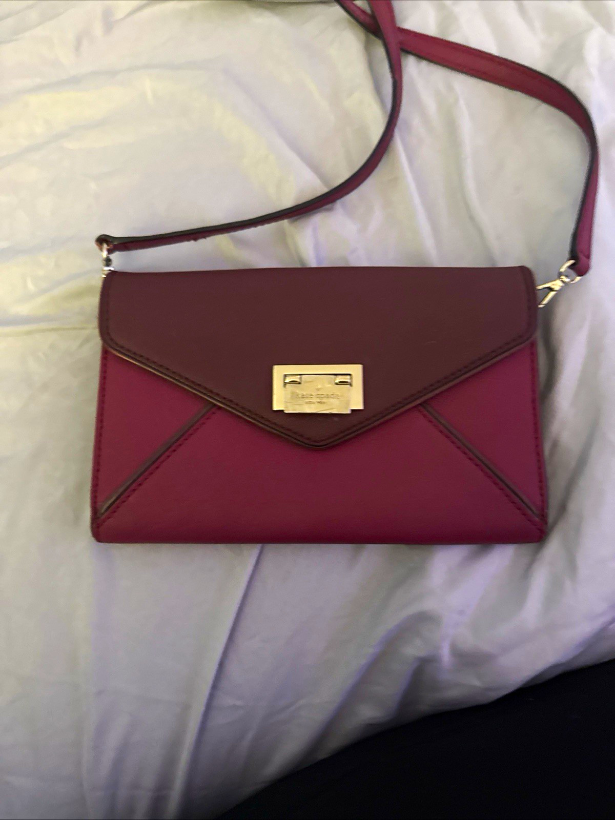 Kate Spade New York Burgundy Crossbody Bag Silver Clasp Detachable Strap