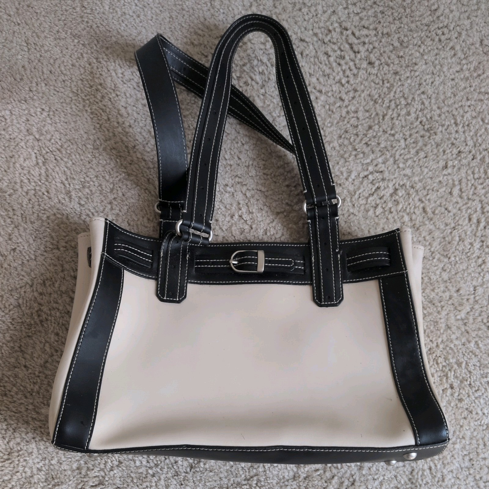 Sisters by Longaberger Belted Leather Handbag Beige/Dark Brown Purse