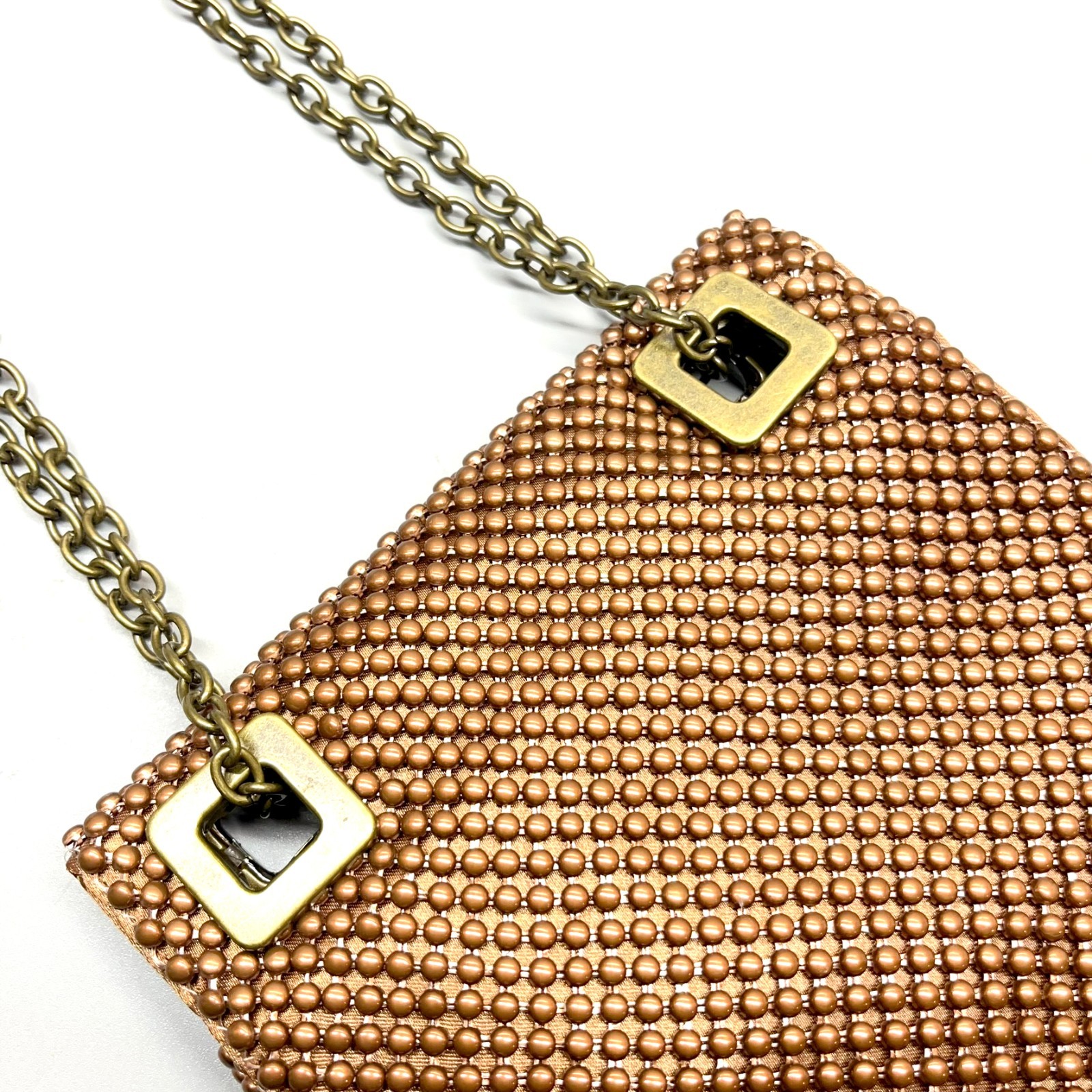 Vintage Brown Copper Mesh Purse Adjustable Chain Crossbody Evening Bag Clutch