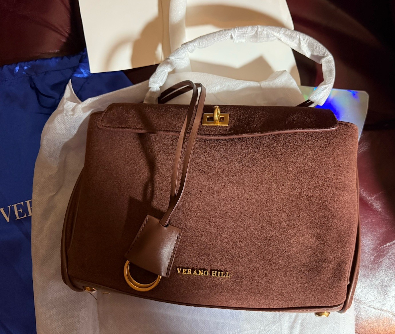 Verano Hill Brown Tan Leather Suede Clutch Purse Hand Bag New W/bags