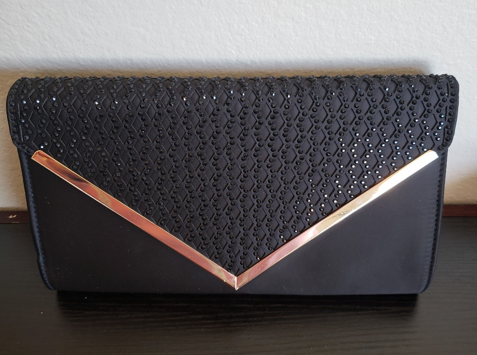 New CHARMING TAILOR Satin Evening Clutch Formal Shimmery Rhinestones Purse