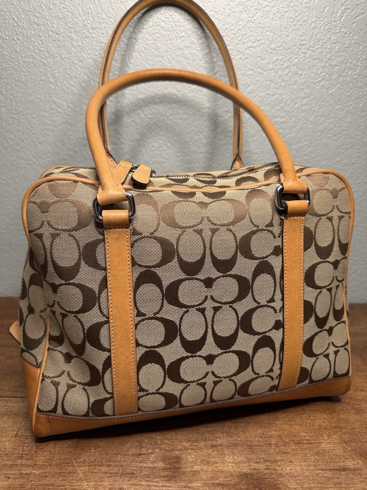Coach Signature C Canvas Dome Bag with Vachetta Leather Trim Vintage Wallet