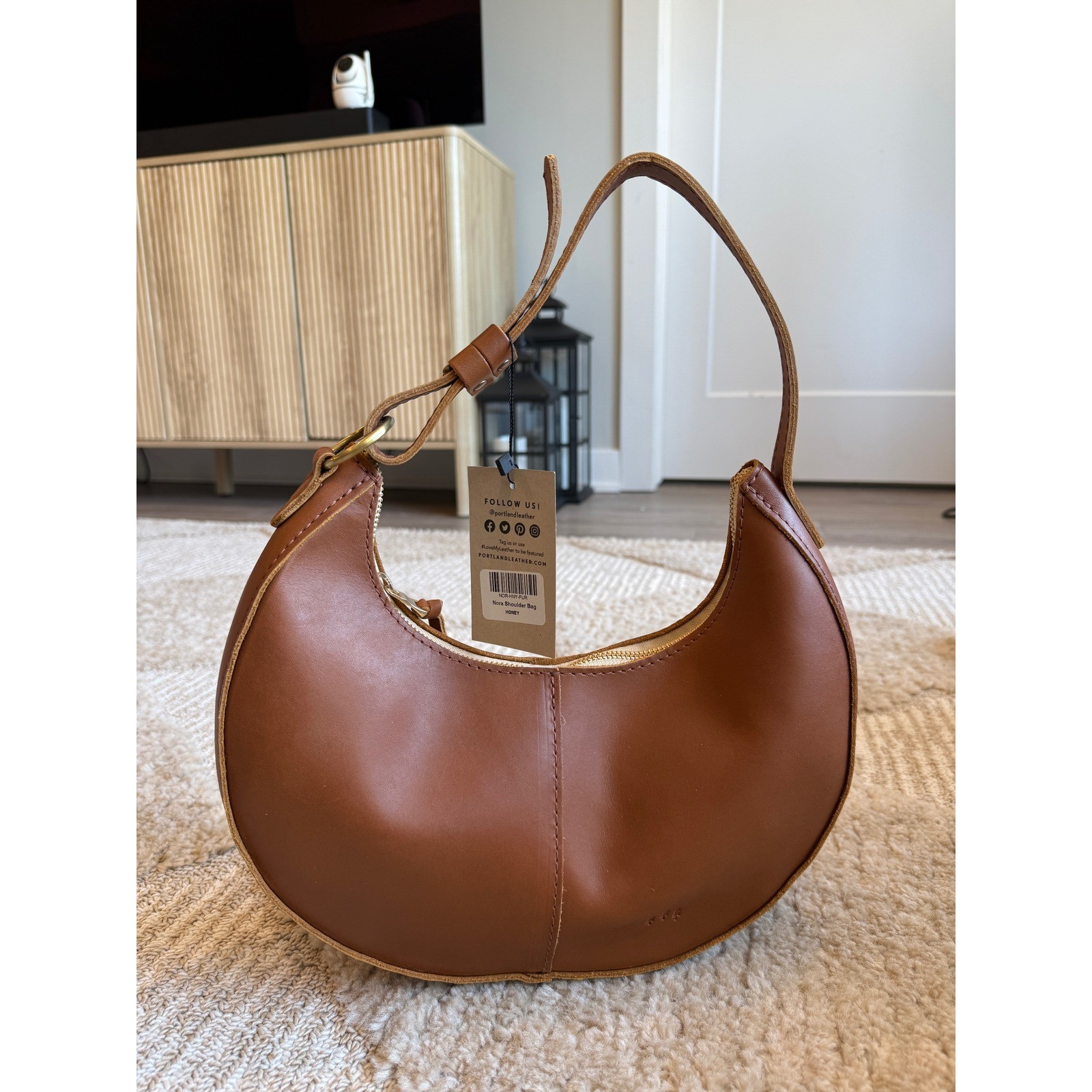 Portland Leather Nora Shoulder Bag Honey Full Grain Leather Crescent Moon NWT
