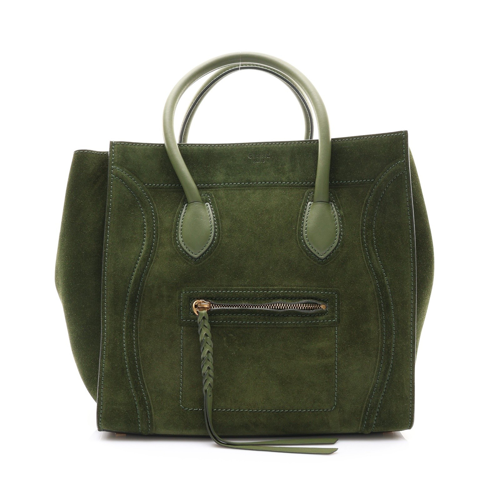 CELINE Luggage Phantom Handbag Suede Green 169953MCB.31ER