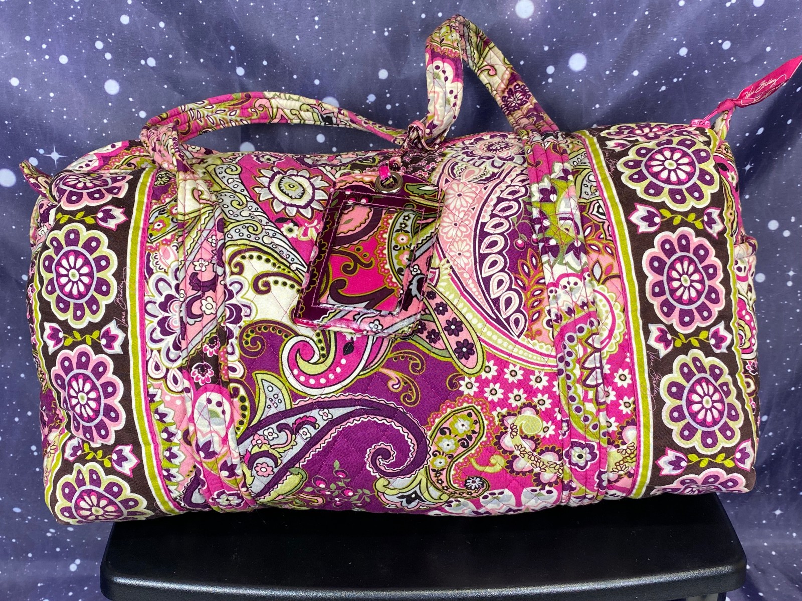 Vera Bradley Duffel Bag Very Berry Paisley Pattern Shoulder Straps with ID Tag