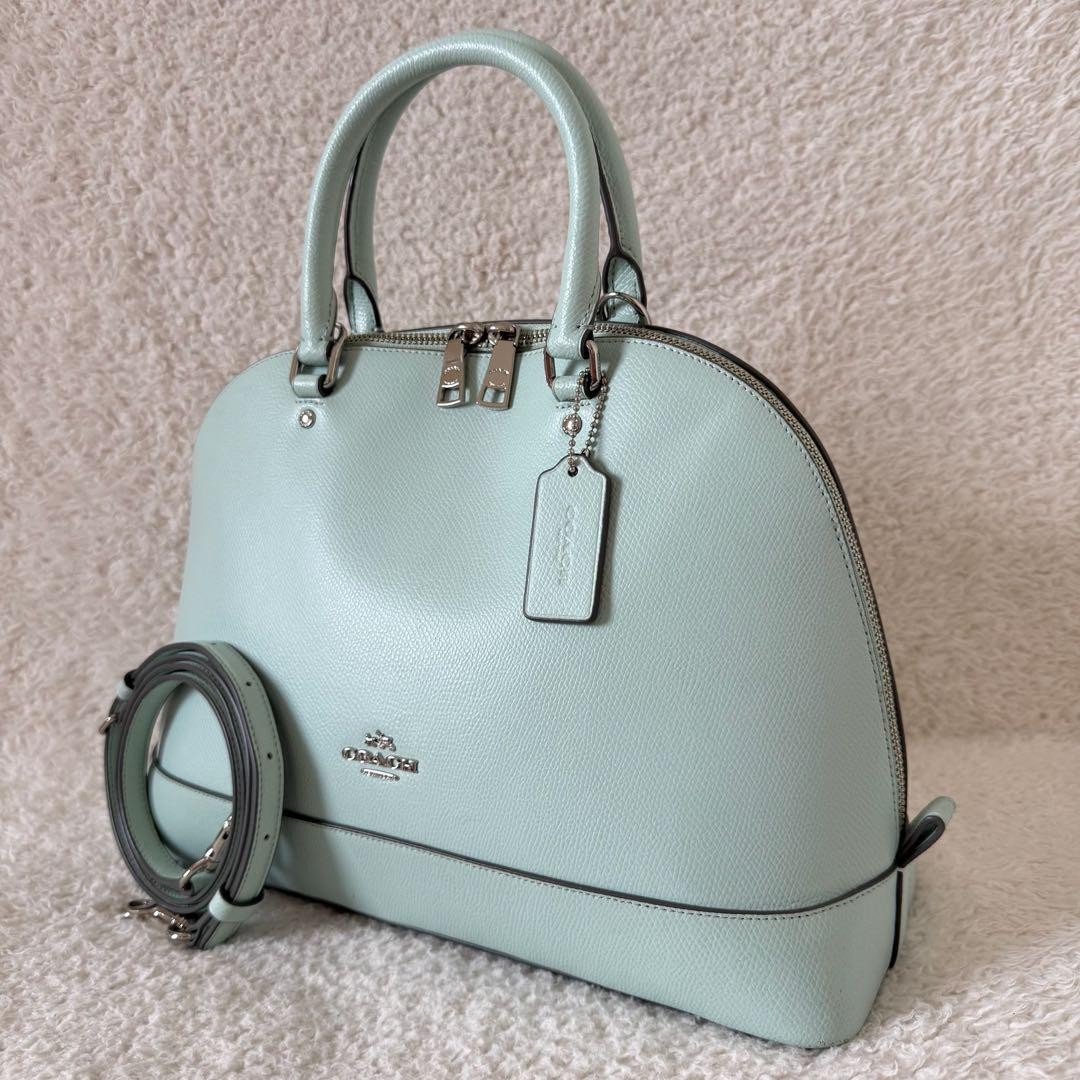 Coach Shoulder Bag 2-Way Dome Mint Green Leather 13.4×9.4×4.7 inches Used
