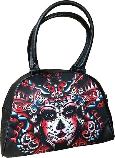 Liquorbrand Butterfly Tattoo Day of the Dead Sugar Skull Rockabilly Bag Purse