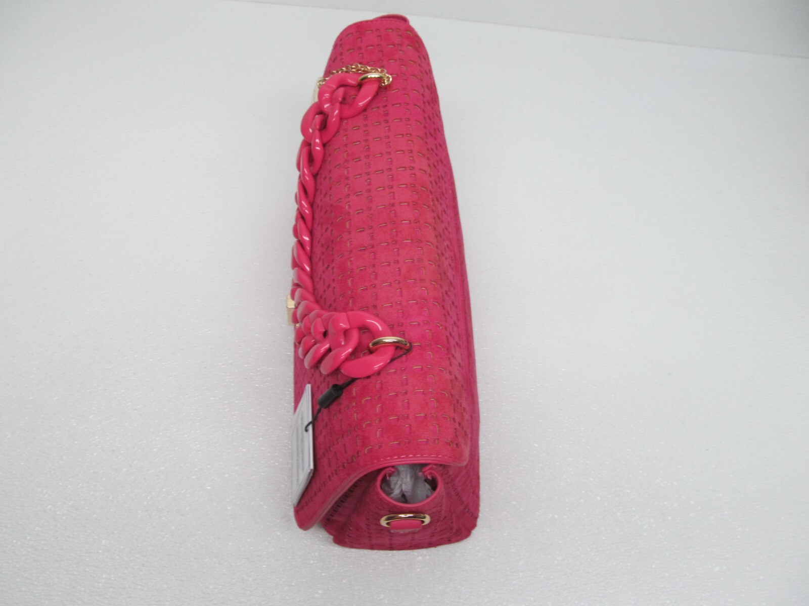 Alex Max Design Handbag Pink Fuchsia Faux Suede Cut-Out Chain Strap rare