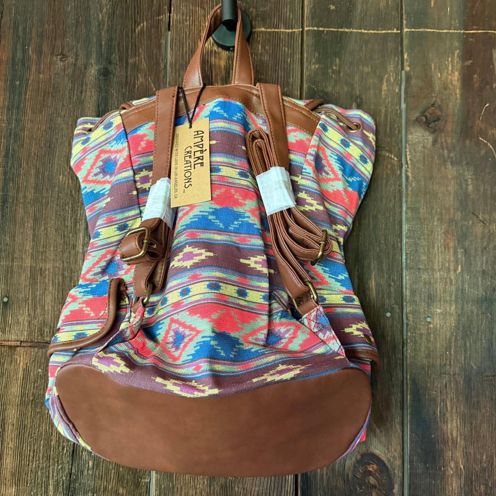NWT Ampere Creations Southwestern Aztec Backpack Boho Tribal Canvas Faux Leather
