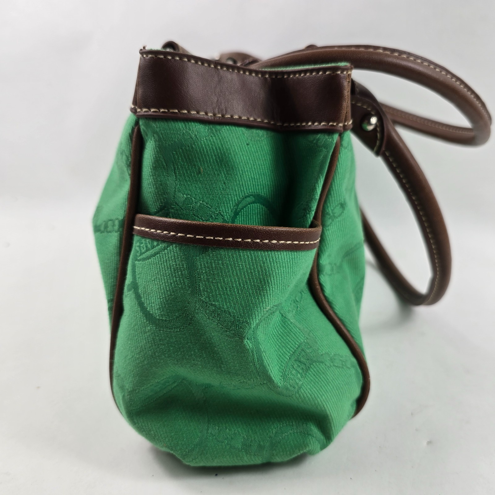 Chaps Vintage Canvas, Faux Leather Trim Kelly Green Monogram Shoulder Bag Purse