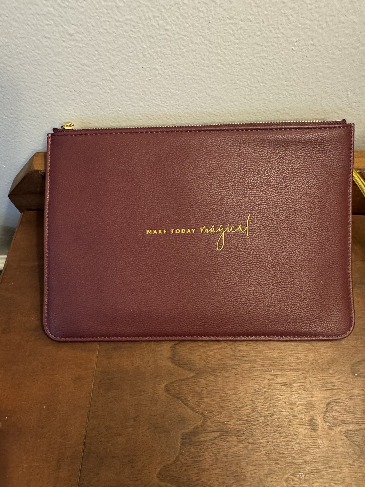 Katie Loxton Maroon Make-Up Handbag Faux Leather 9×7 Make Today Magical NWOT