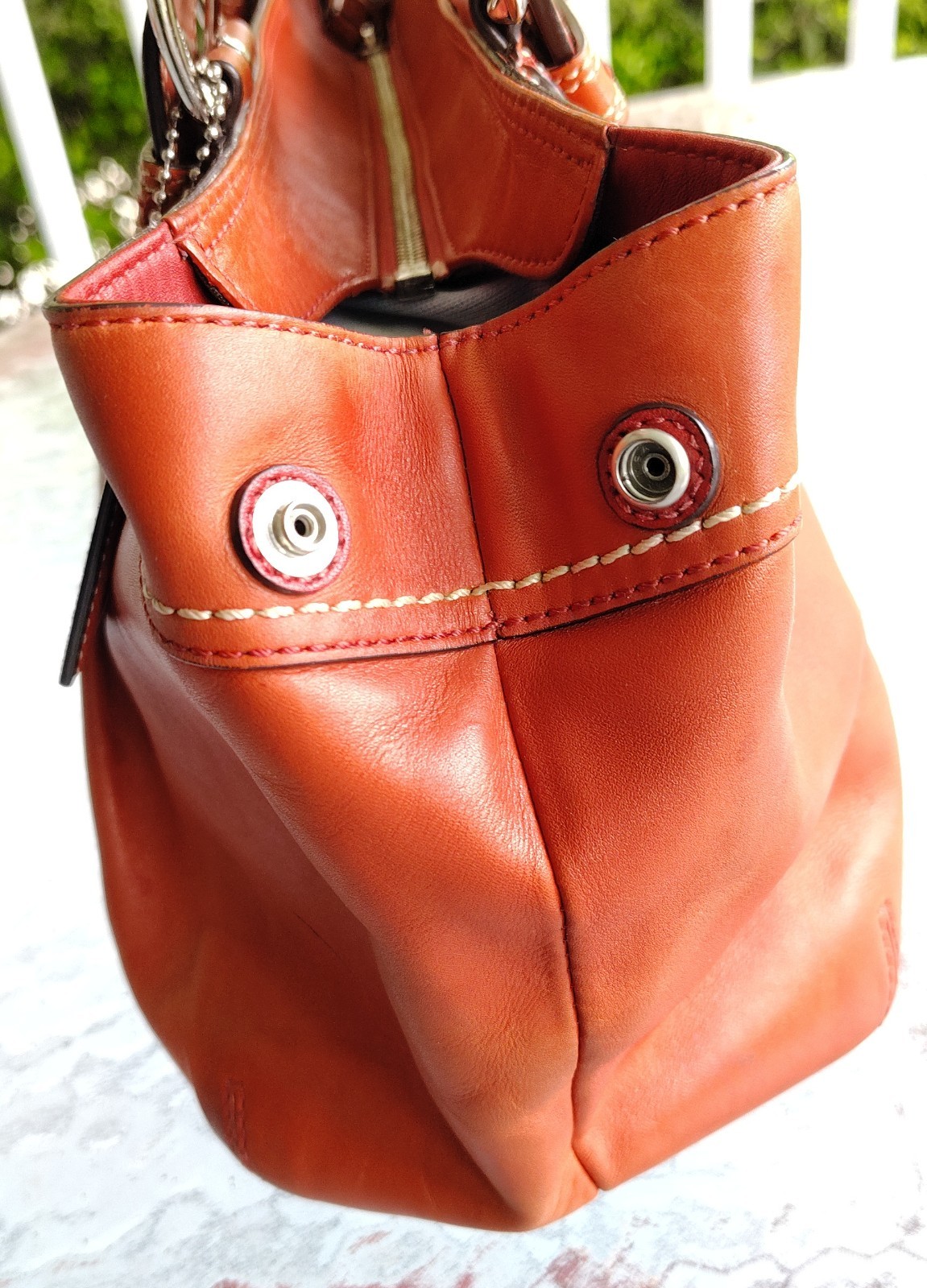 Coach LARGE F13732 Vintage Pumpkin Orange Soho Y2K Pleated Leather Shoulder Bag