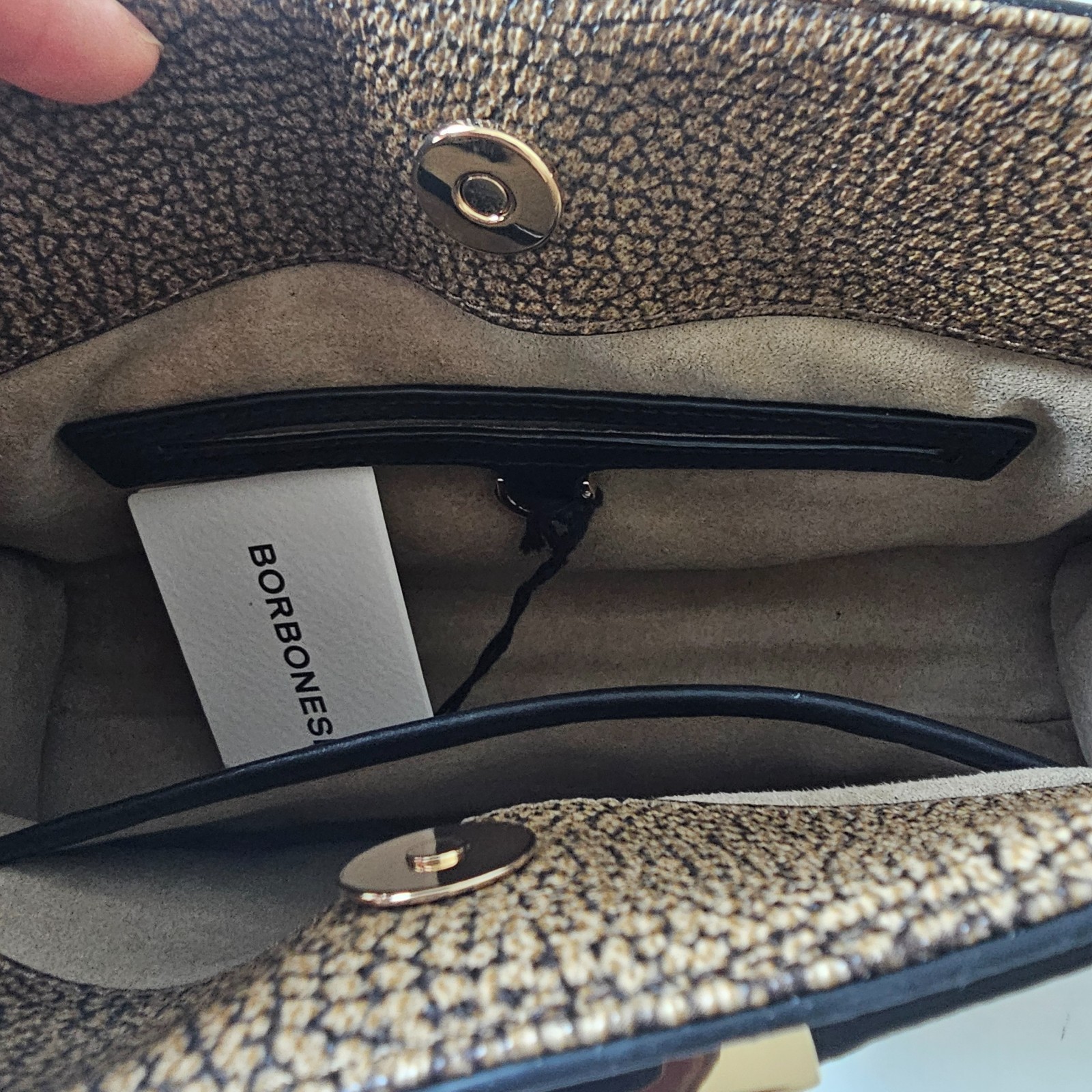 Borbonese Crossbody Bag OP Naturale Nero Brown Black Gold Buckle Luxury Italy