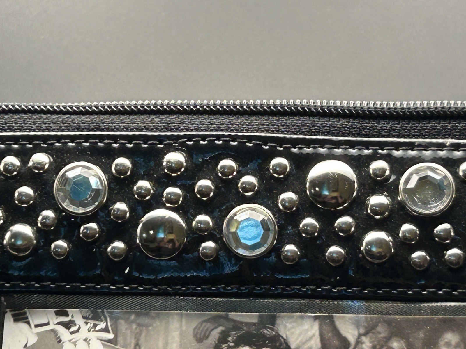 2009 Fetish Black Elvis Presley Photo Print Studded Rhinestone Shoulder Bag Zip