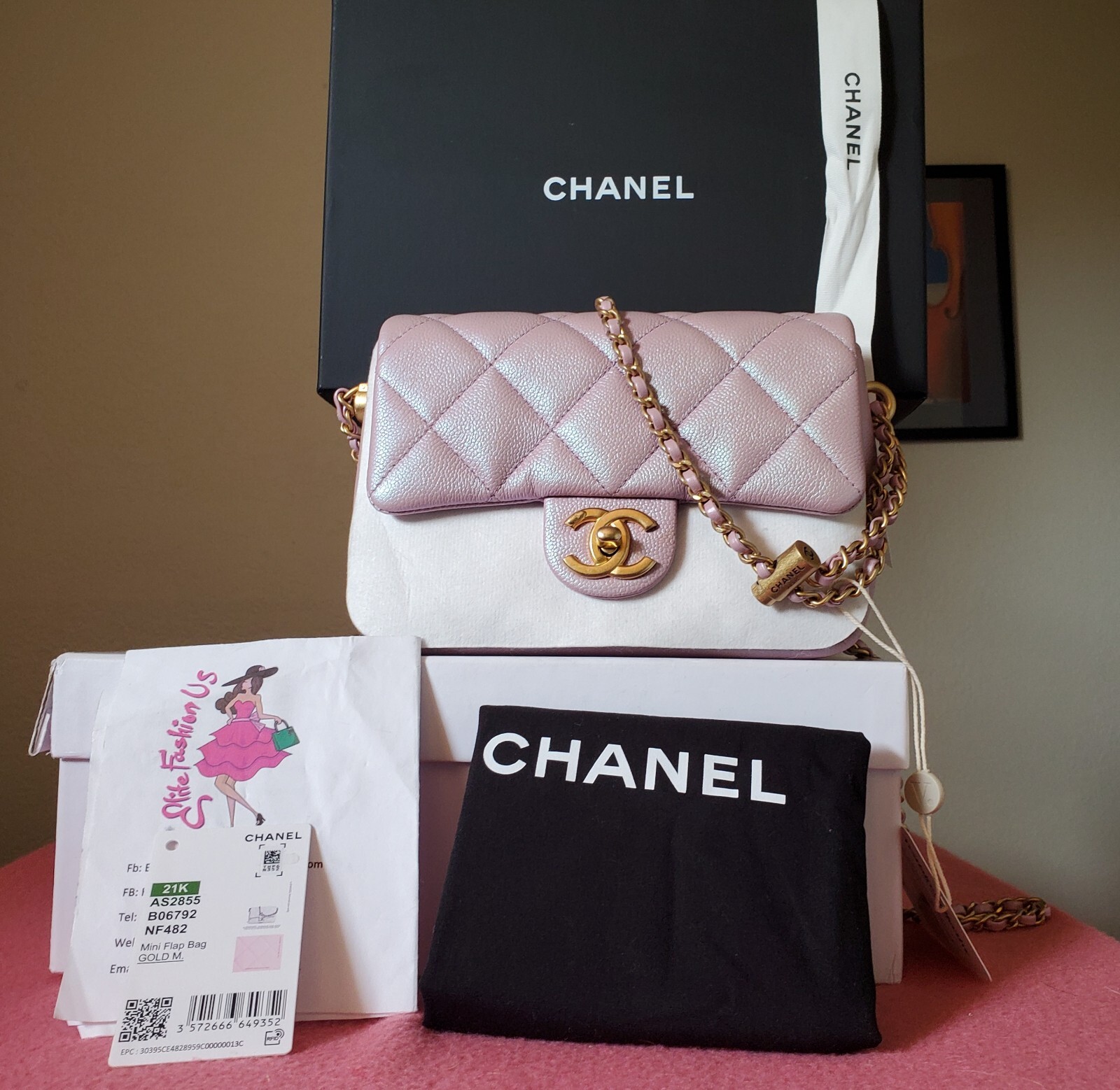 Chanel 21K My Perfect Mini classic Flap Bag Iridescent Pink Caviar W Tag