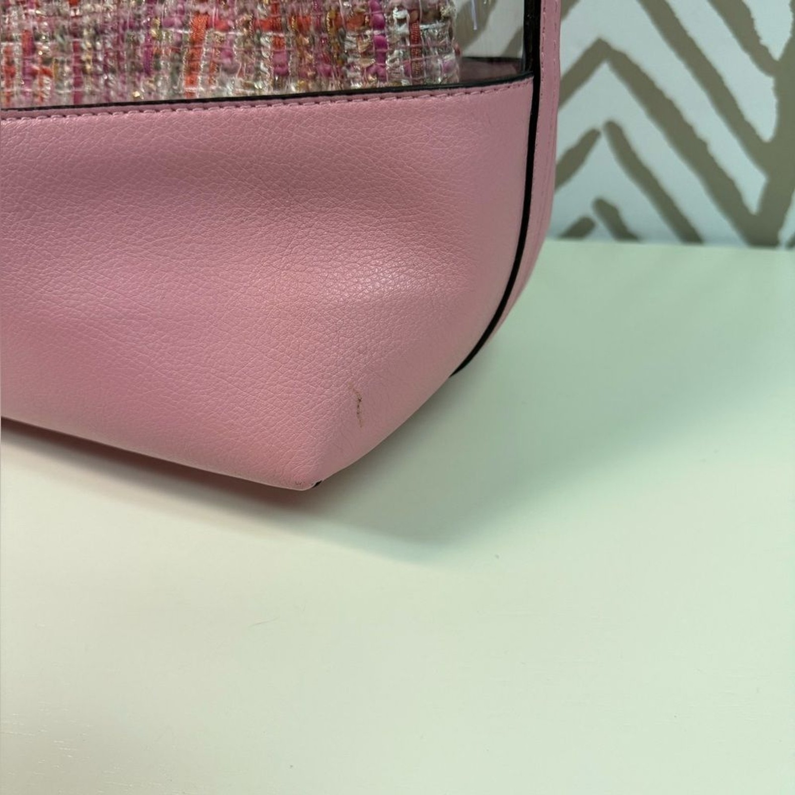 Kate Spade Ash See Through Tweed Large Triple Compartment Tote Pink