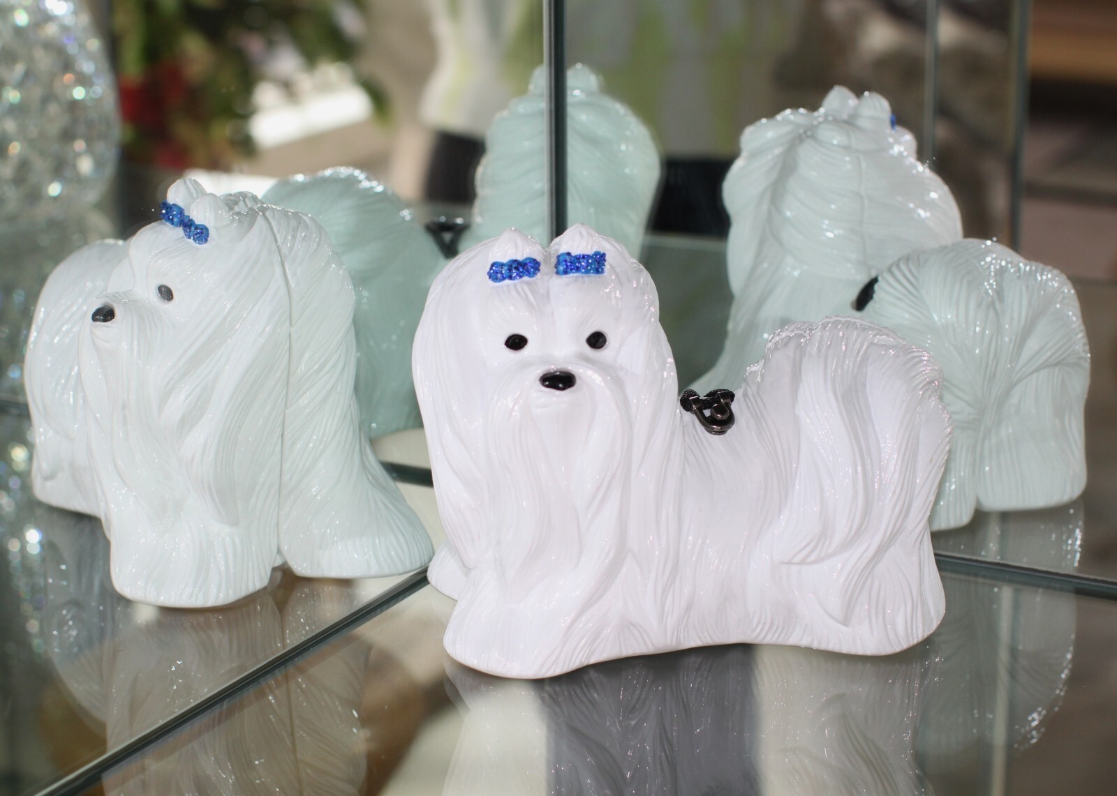 TIMMY WOODS MALTESE SWAROVSKI CRYSTAL BOW CARVED DOG PURSE CLUTCH MINAUDIERE