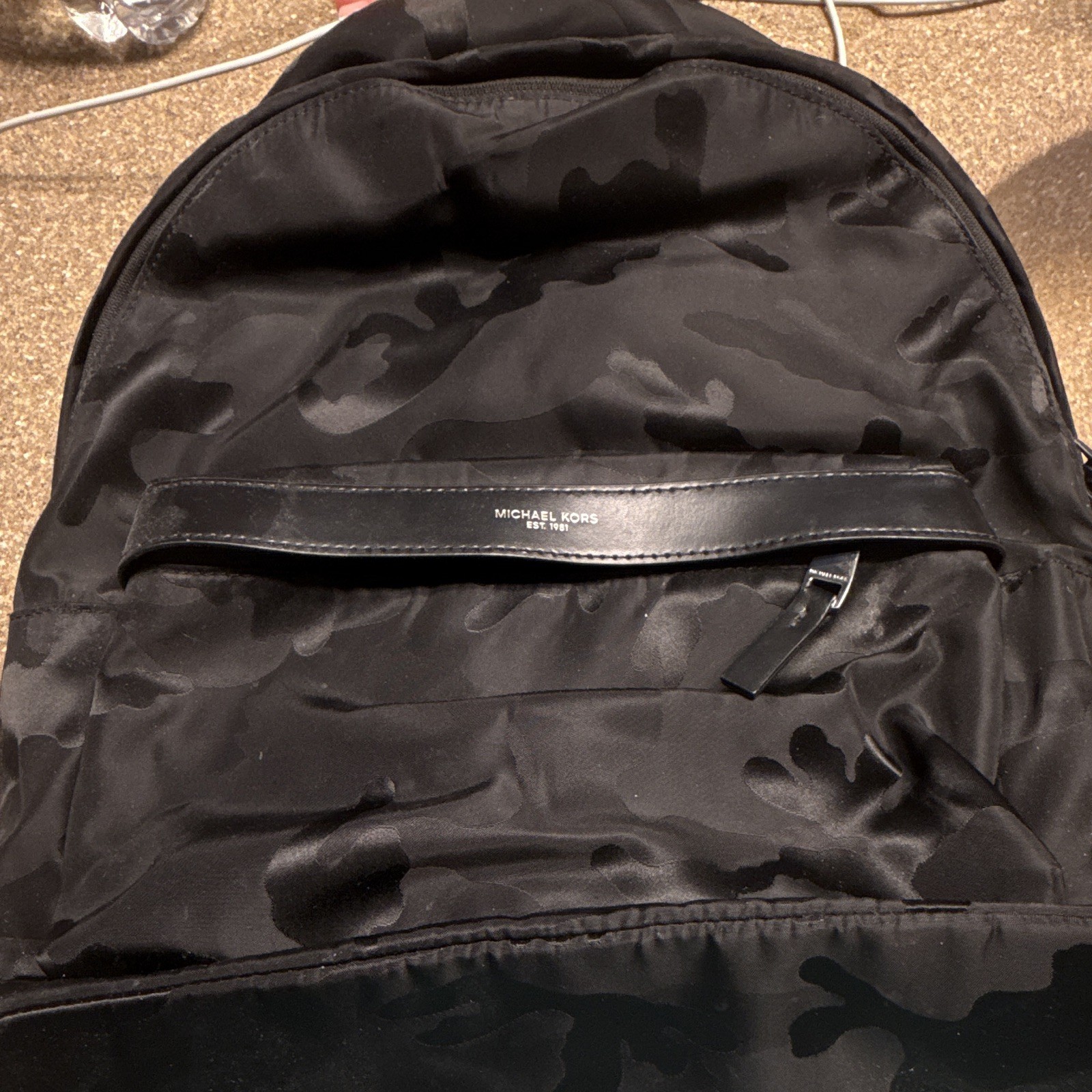 Michael Kors Black Camouflage Backpack Zip Closure Lined Pockets Silver