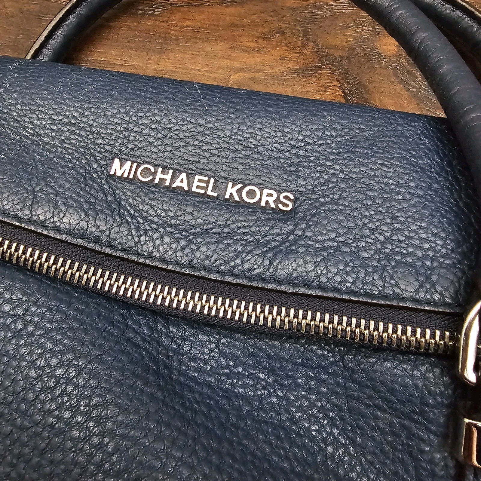 Michael Kors Pebble Leather Weston Satchel Handbag Blue Fold over Tassel Silver