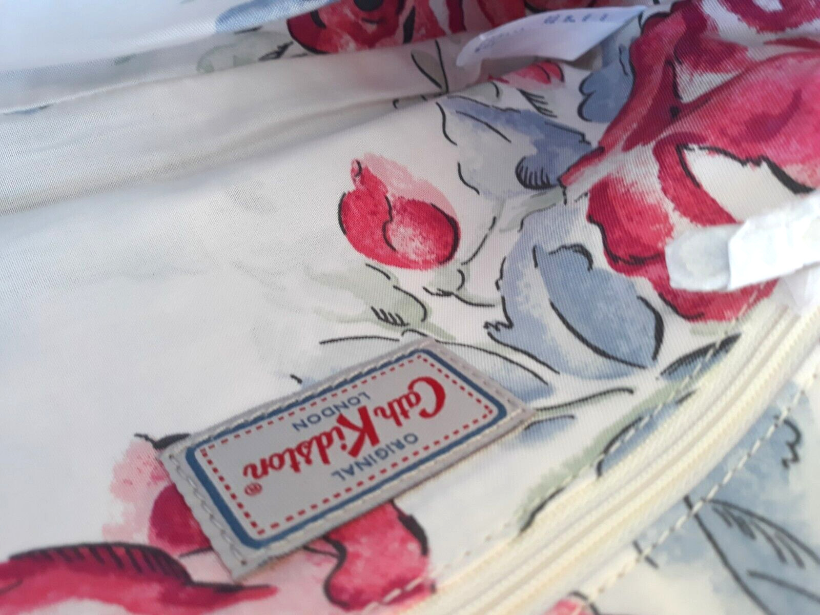 Cath Kidston ~Leather Red Blue Silver Stripe Crossbody Bag ~ 7″ x 10″ ~Very Nice