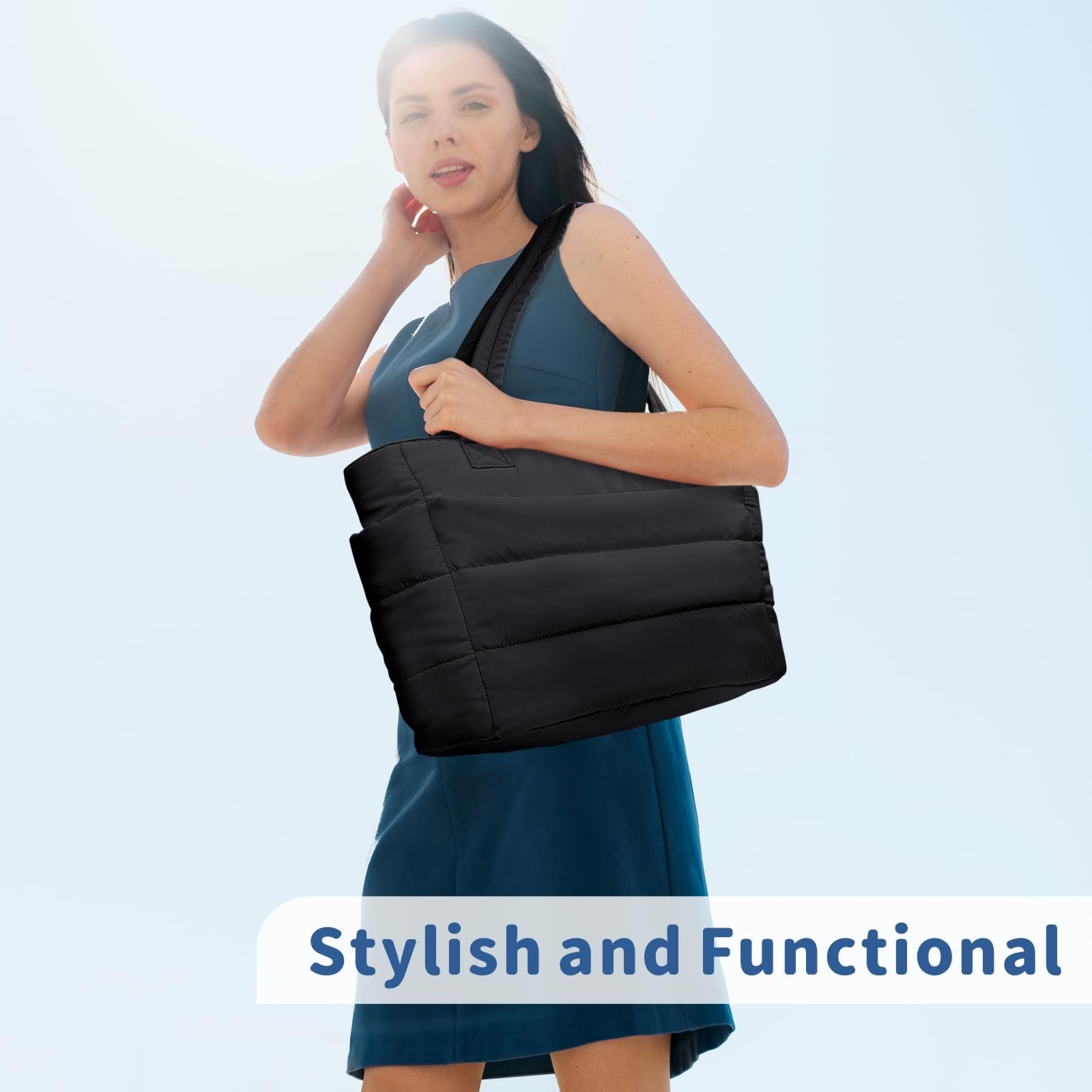 TOPDesign Puffer Tote Bag for Women, Lightweight Puffy Handbag with Compartme…