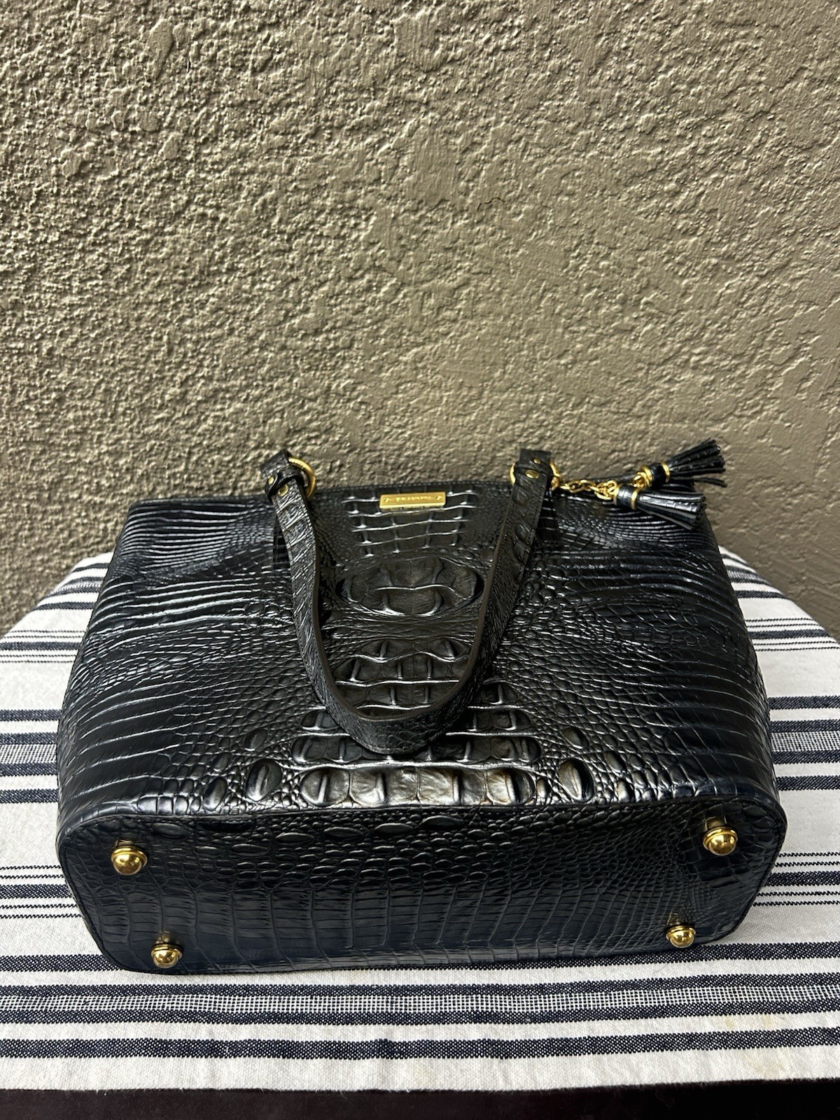 Brahmin Medium Asher Melbourne Leather Tote Bag Blue Silver Metallic NICE!!! 🥰