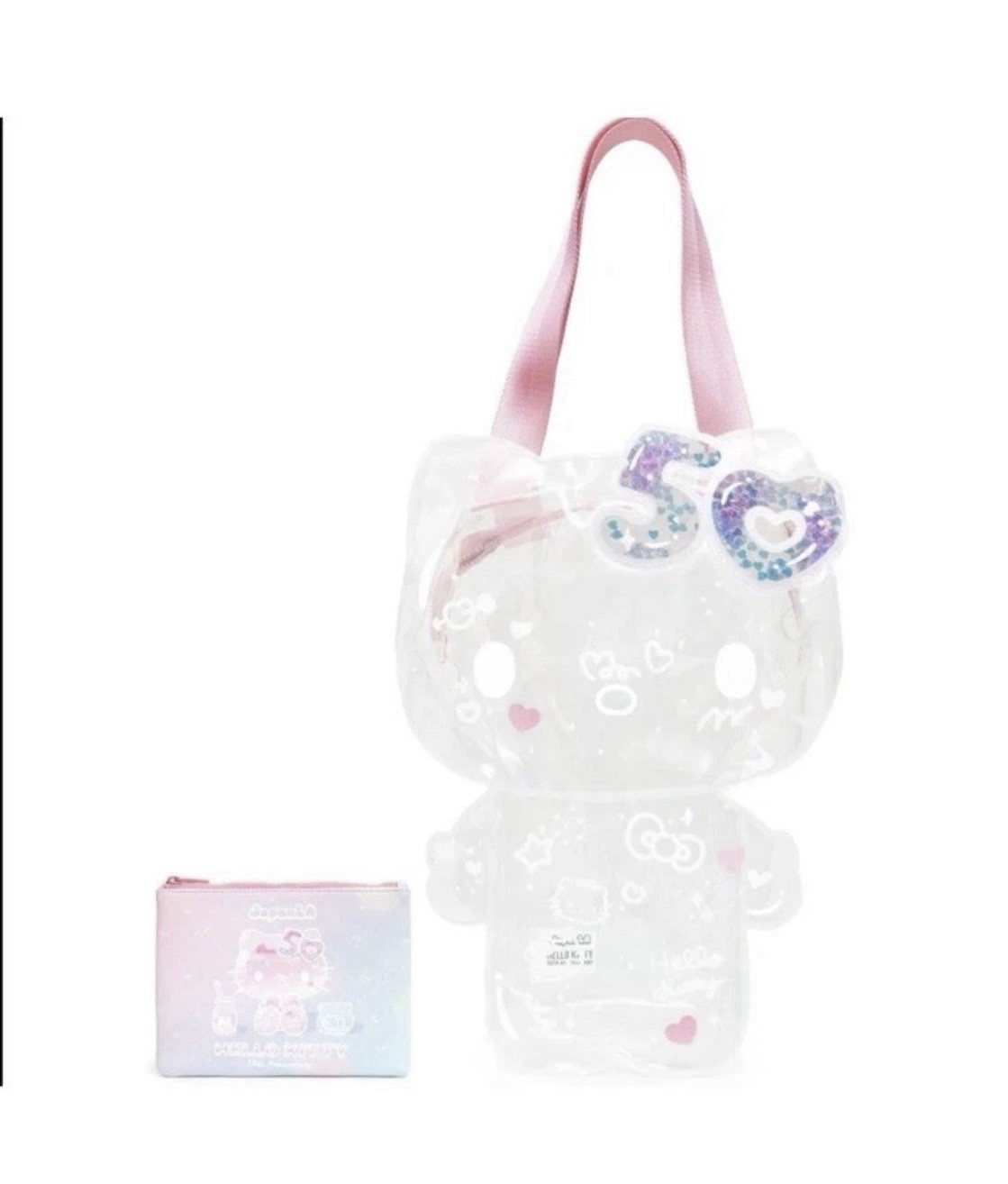 Hello Kitty 50th Anniversary Japan LA Clear & Pink Bag with Pouch.New
