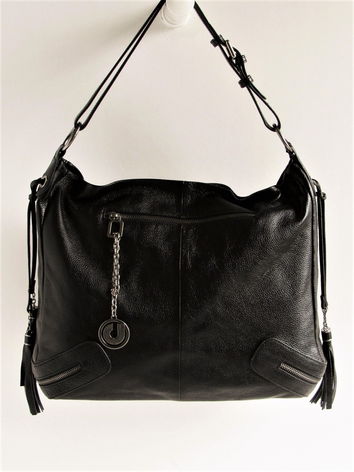 CHARLES JOURDAN Paris New “Malika” Black Leather Large Shoulder Bag MSRP $405
