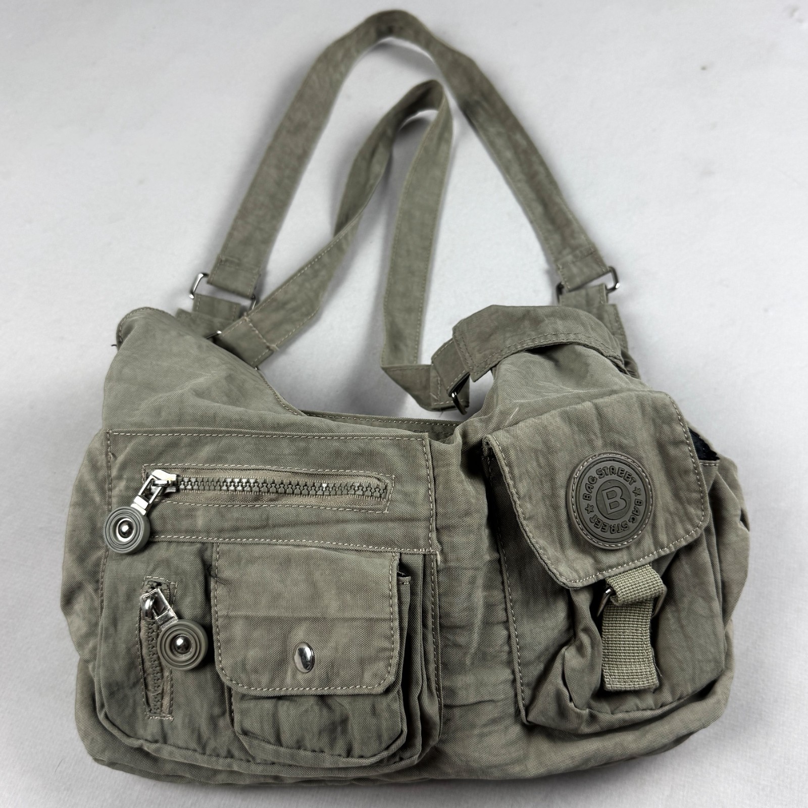 Vintage Y2K Khaki Utility Shoulder Bag Multi Pocket Cargo Messenger Techwear 00s