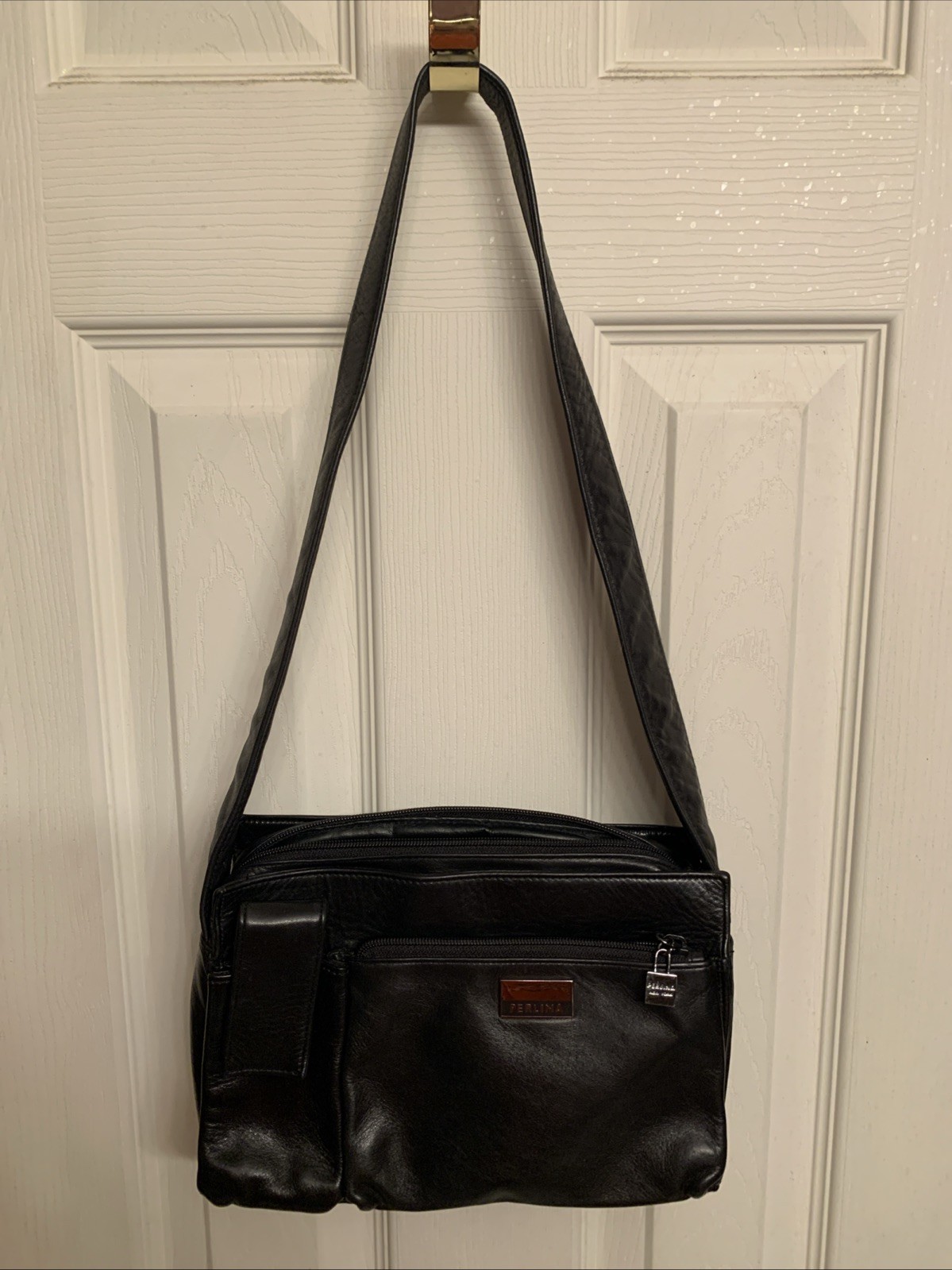 Perlina New York Soft Black Leather Crossbody With Cell Phone Pocket