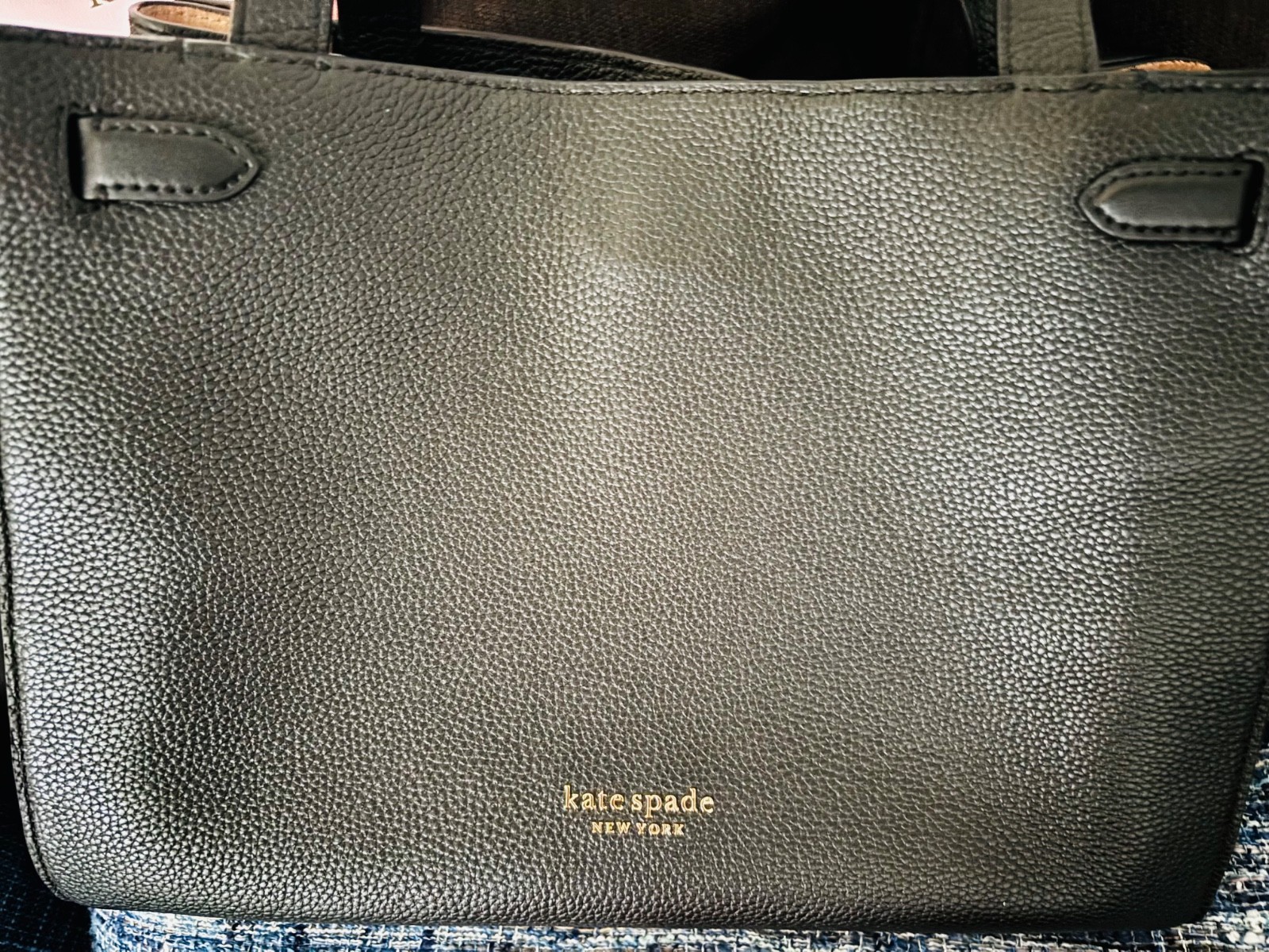 KATE SPADE Large Black Pebble Leather Satchel Tote Purse Shoulder Bag Classic