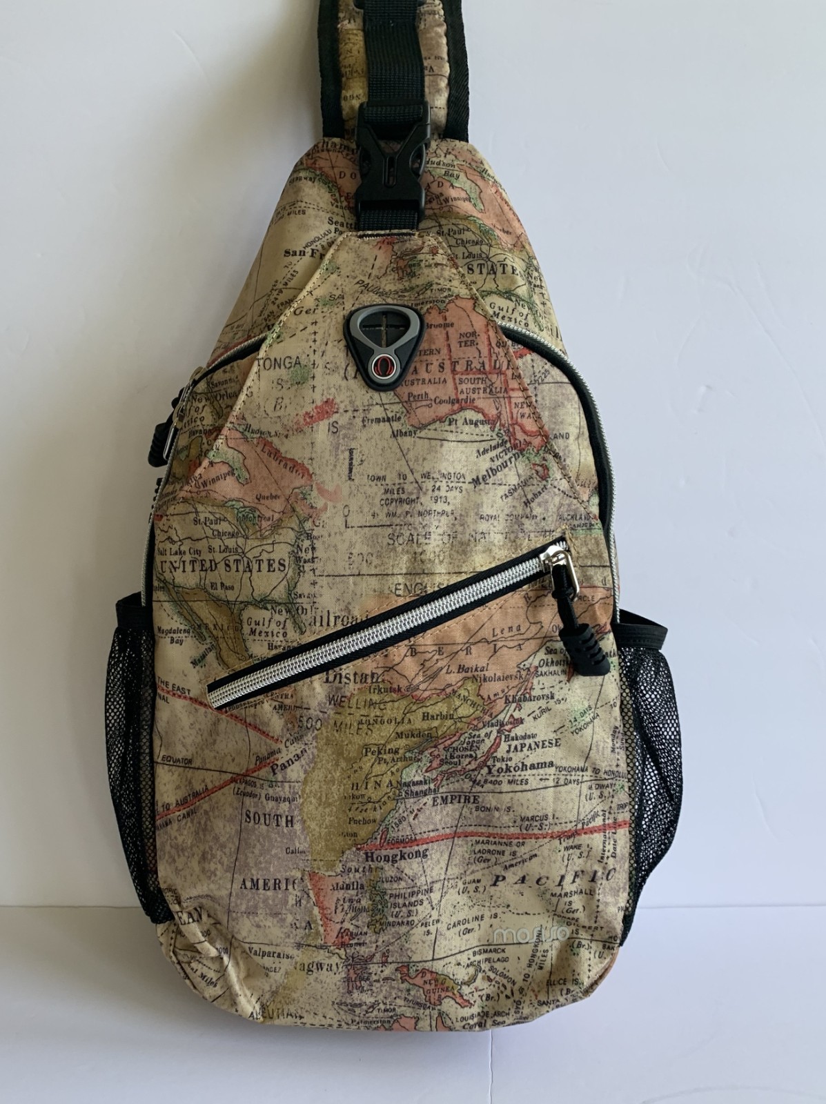 Sling Crossbody Backpack Single Strap Daypack World Map Print Excellent