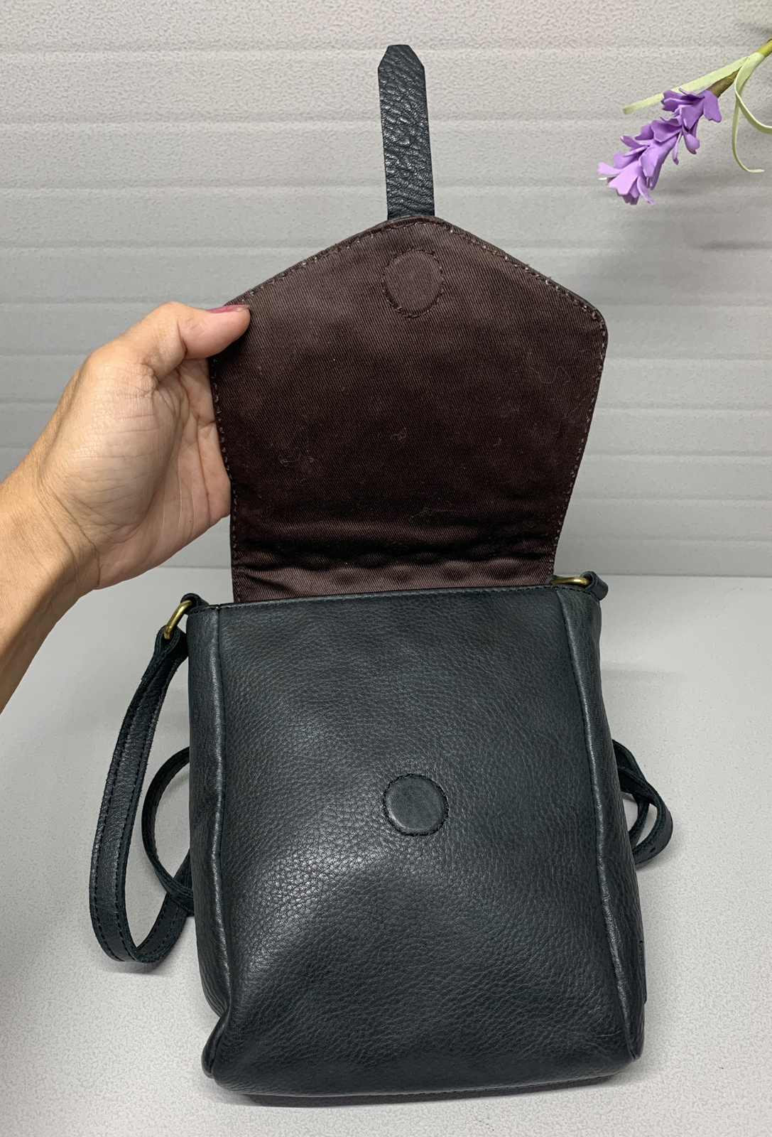 Linea Pelle Black Studded Leather Small Crossbody Bag~Classy!
