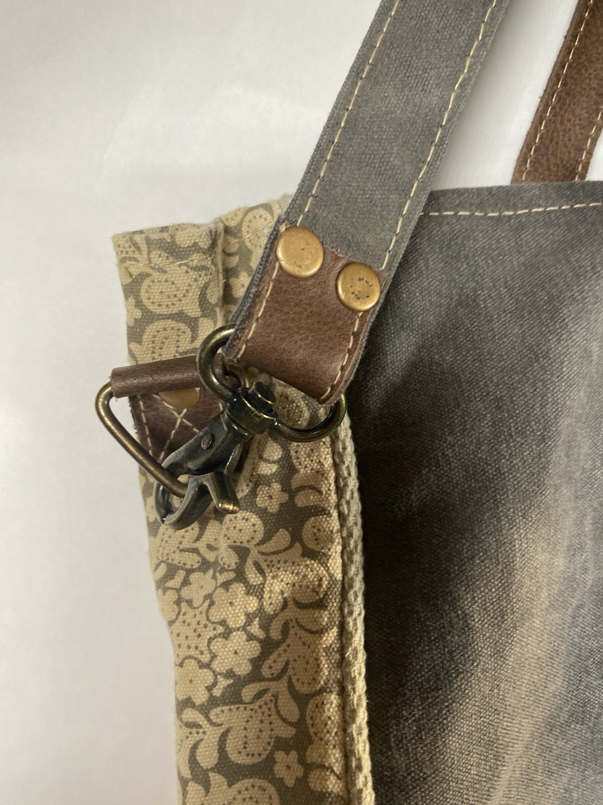 Myra Western Canvas Tote Bag Cactus Desert Print Leather Straps Boho