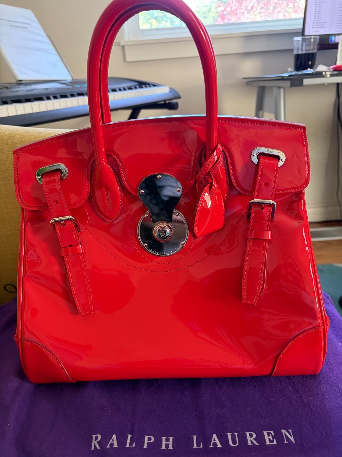 Ralph Lauren Ricky Bag 33 in Tomato Red Patent Leather Pristine!