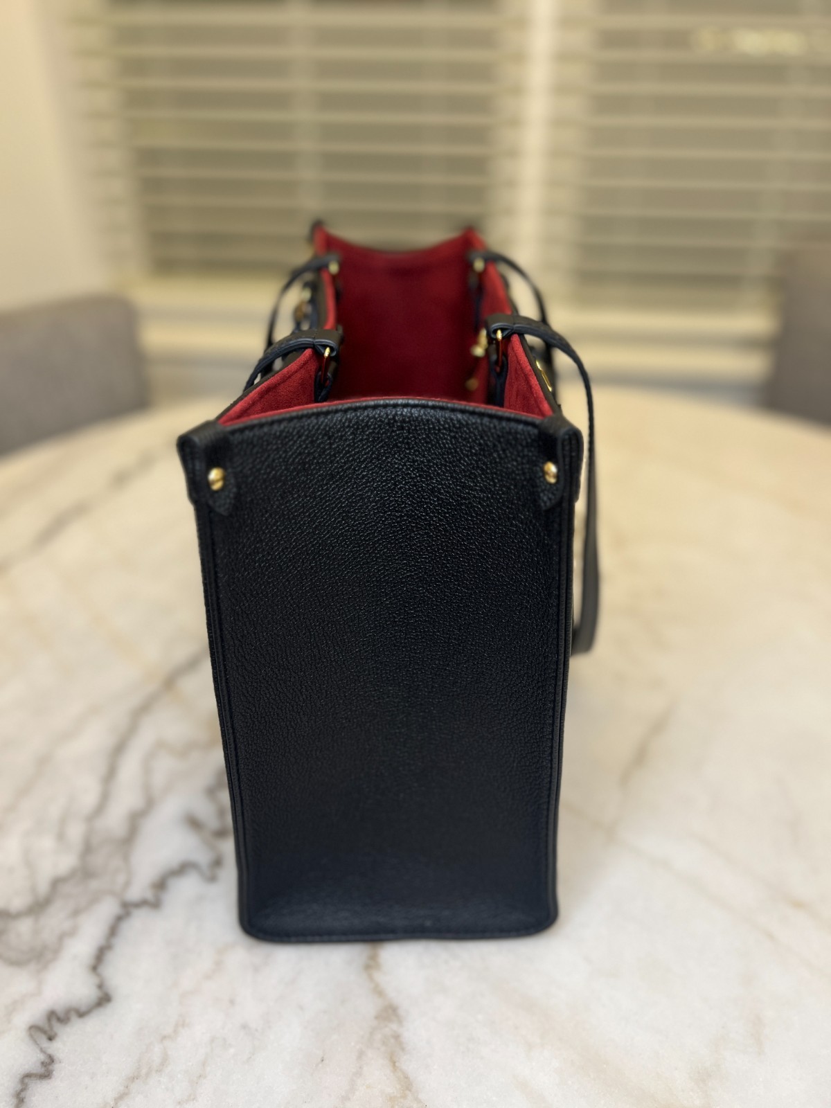 Louis Vuitton OnTheGo Tote MM Black/Beige Leather Black and Red Bicolor Monogram