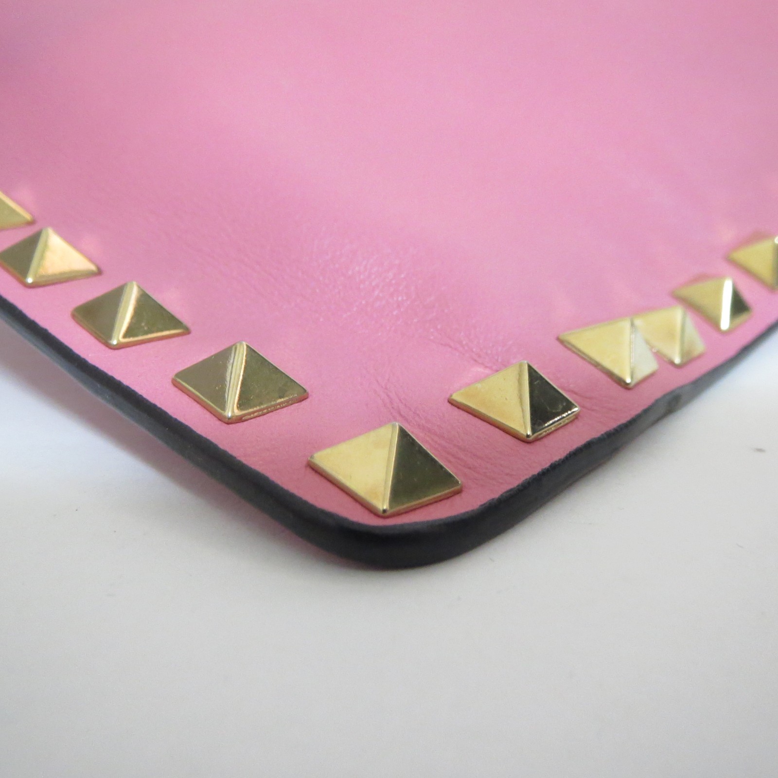 Auth VALENTINO GARAVANI Rock Stud Pink Leather Clutch Bag Purse Made Italy 30cm
