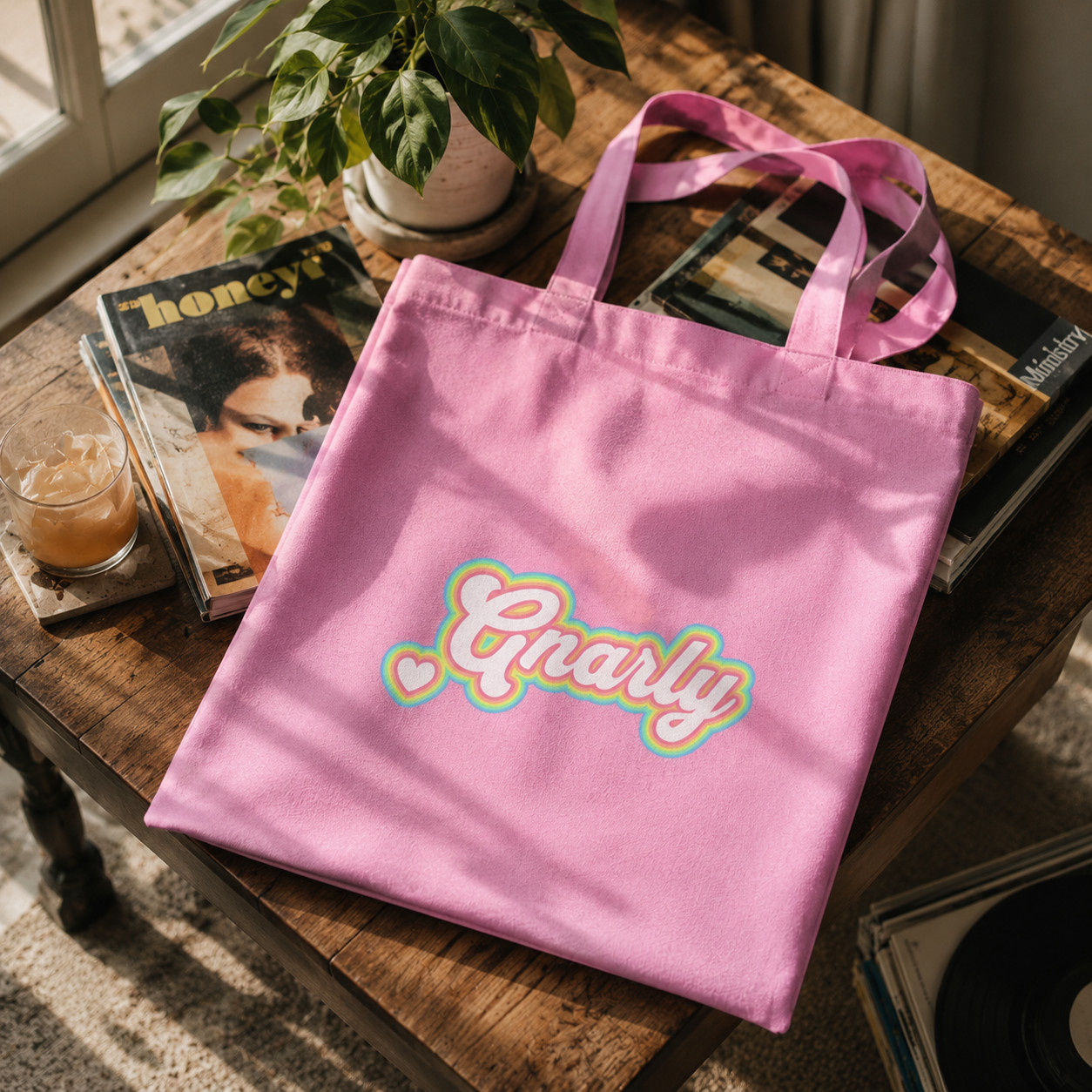 Gnarly Pink Tote Bag | Katseye Inspired Fan Art Shopper | Soft Aesthetic Pastel
