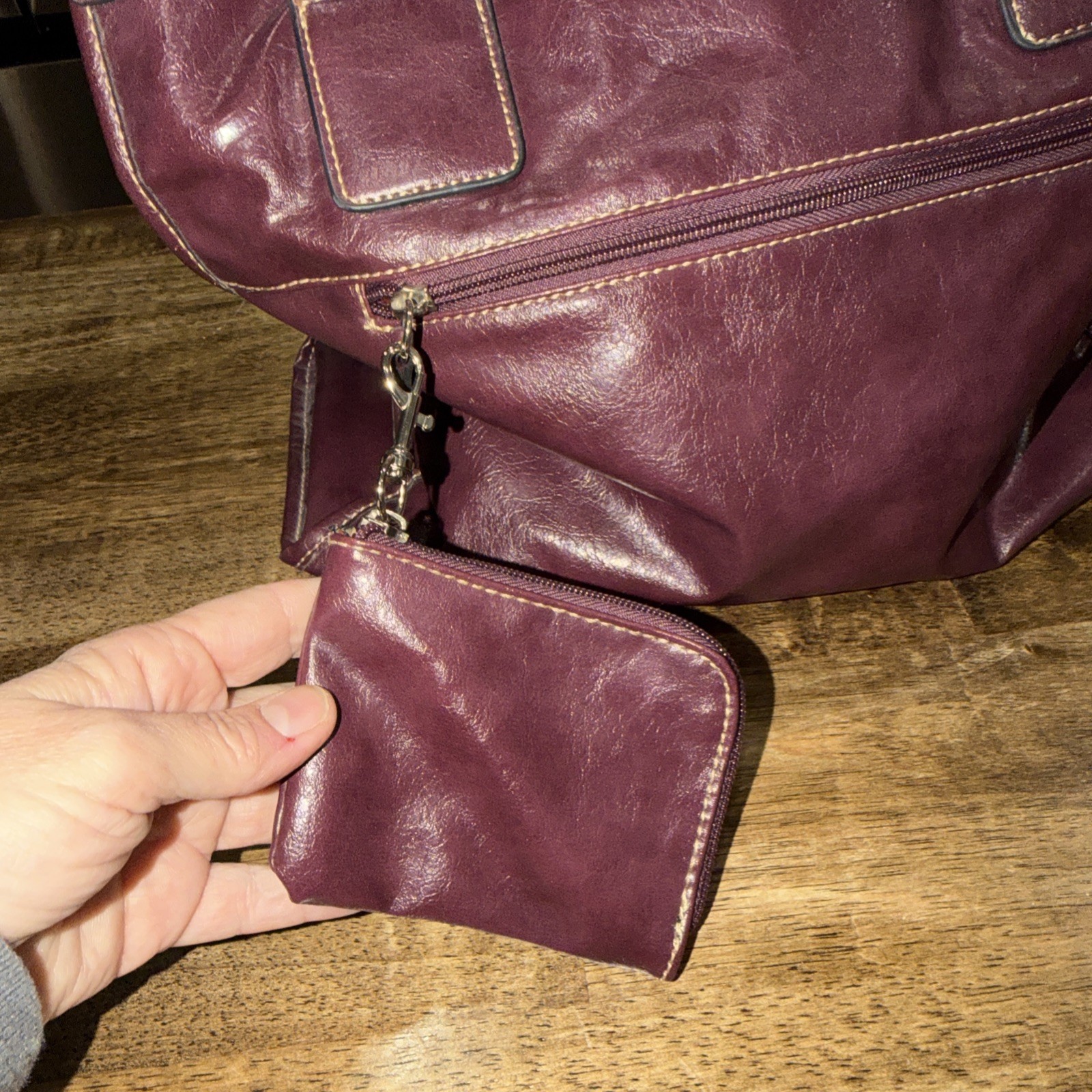 Franco Sarto Shoulder Bag Leather Satchel Purse Wine Tone Pockets
