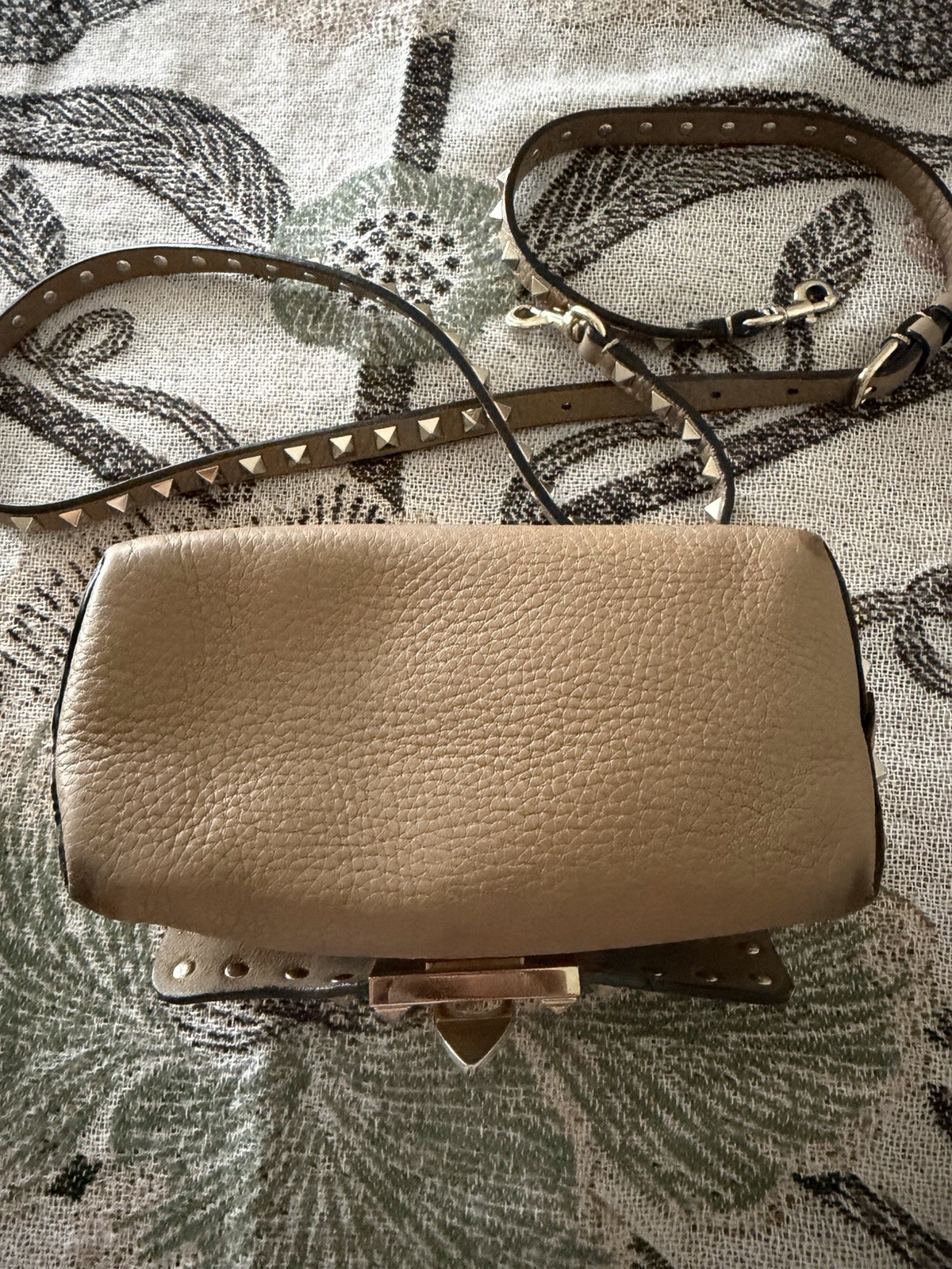 Valentino Garavani Studded Taupe Small Crossbody, Detachable Strap, Gold