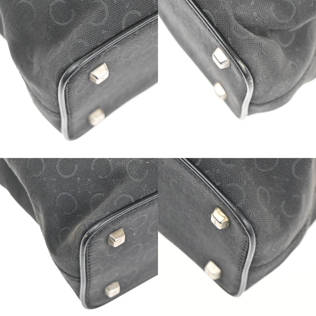 CELINE C Macadam Hand Bag Canvas Leather Black SHW Italy 02TA480
