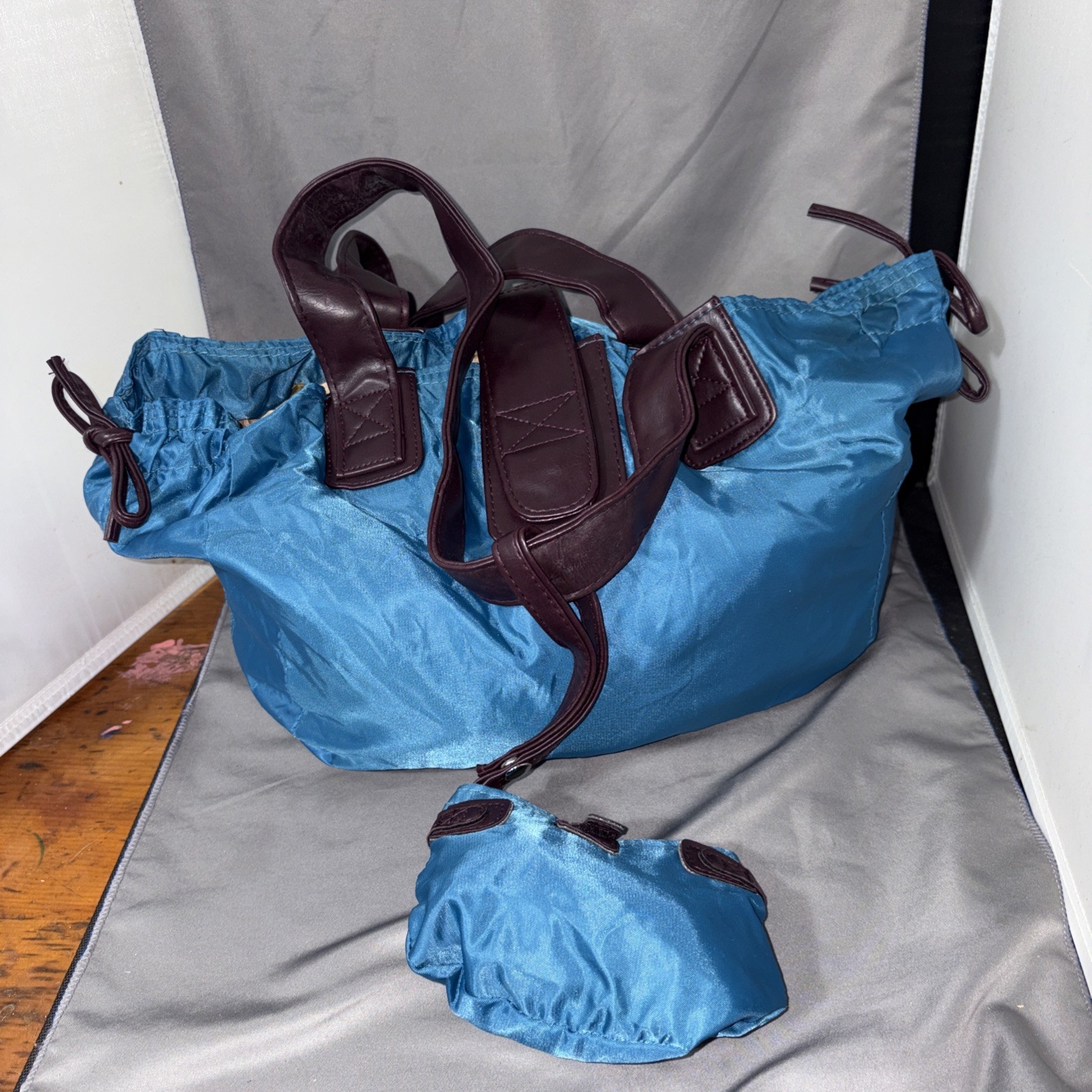 Blue Nylon Purse With Matching Coin Purse 9 X 10 Inches